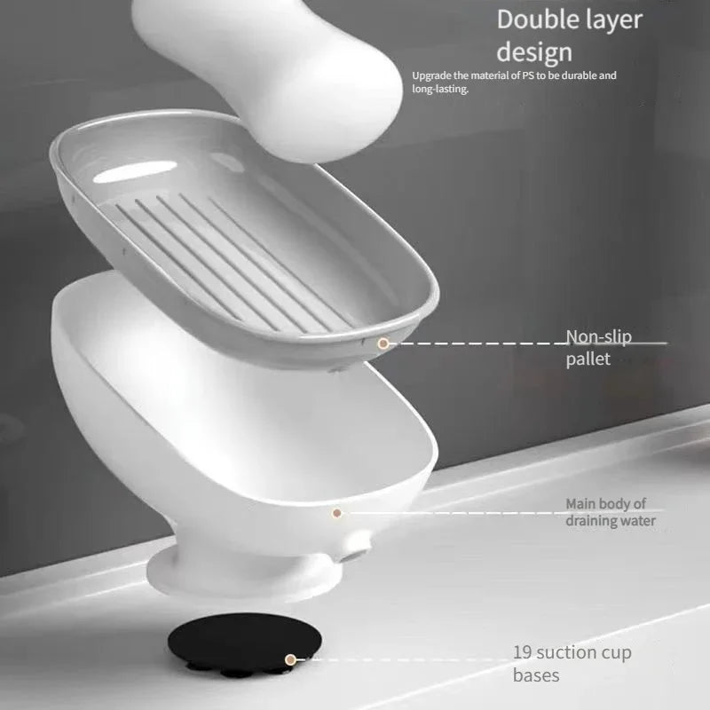 1Pcs Self Draining Bathroom Soap Holder - Super Suction Portable Soap Dish Valentine's Day Small Gift for Couple Bathroom
