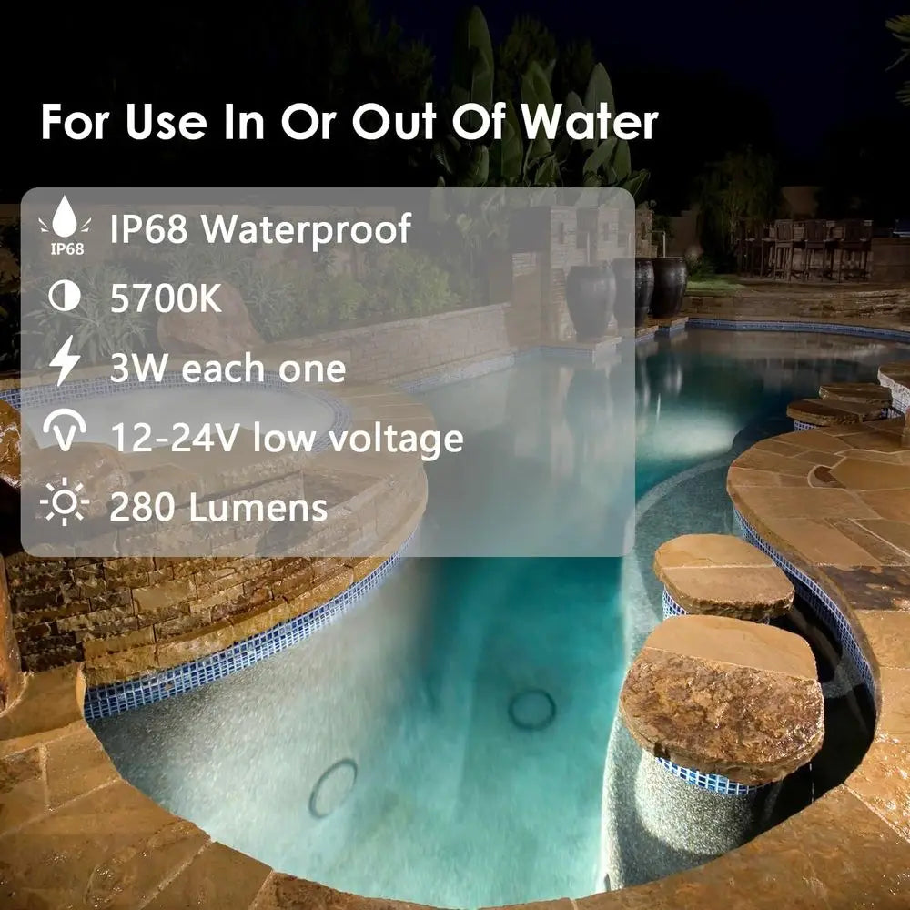 LED Underwater Pool Lights - 4 Packs, 3W 12V-24V DC, 12VAC, IP68 Dimmable Low age LED Swimming Pool Light or Ponds, Wateralls, o