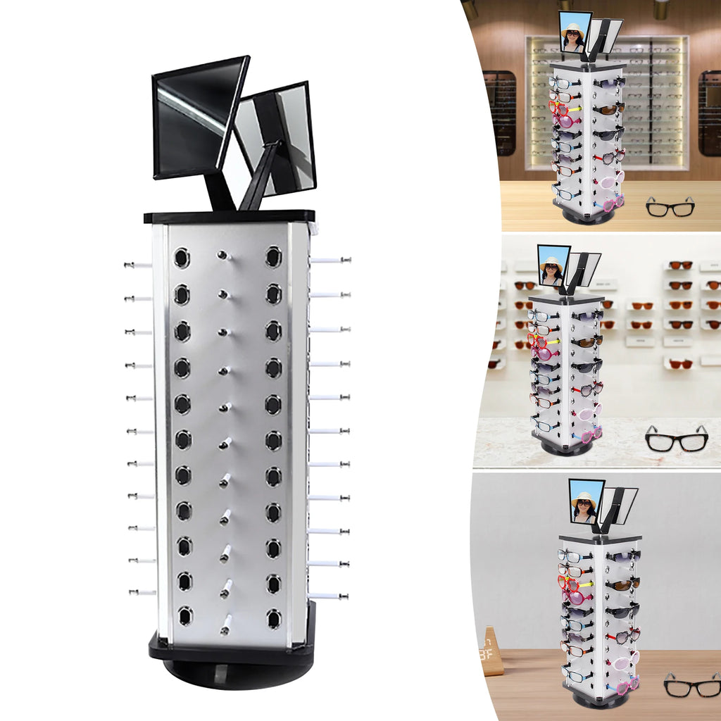 44 Pairs Rotating Eyeglasses Display Stand with 2 Mirrors 86cm Large Capacity Freestanding Sunglass Holder for Shops
