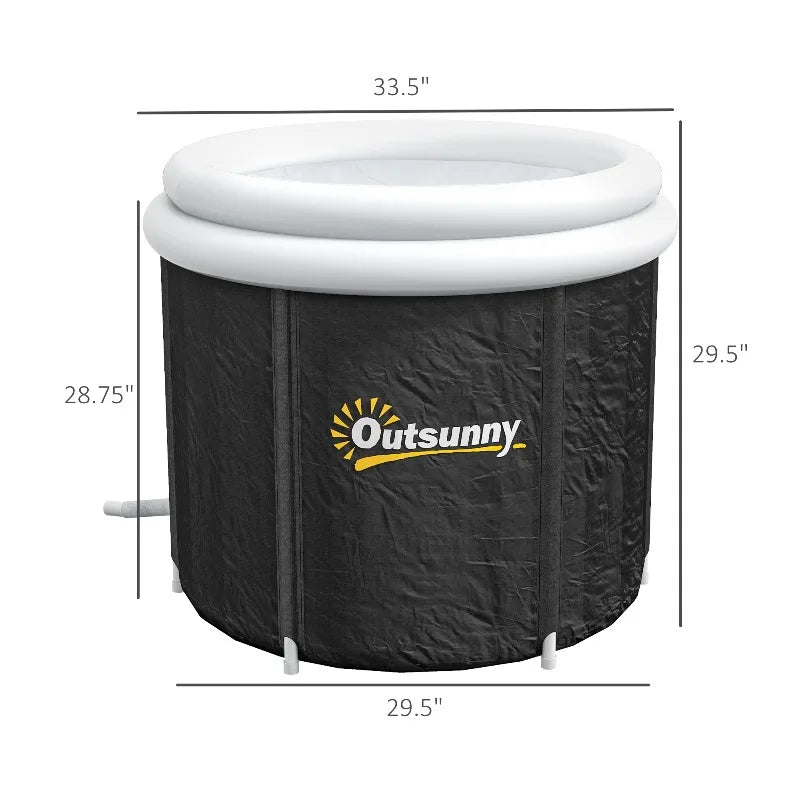 Inflatable Ice Bath Tub 100 Gallon Cold Plunge Pool for Athletes Recovery with Thermal Cover Hand Pump Carry Bag Blue and Black