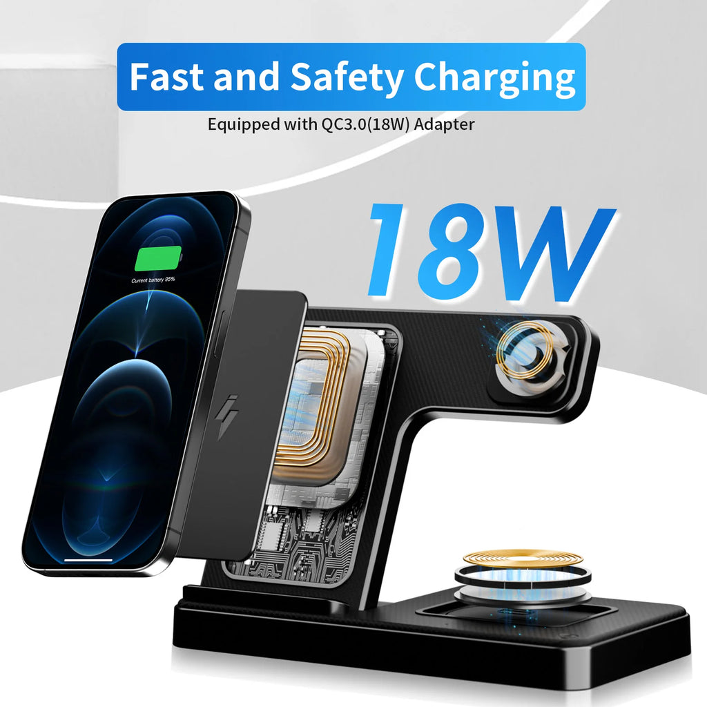 18W Foldable 3-in-1 Wireless Charging Station | iPhone 16/15/14/13 + Watch + AirPods