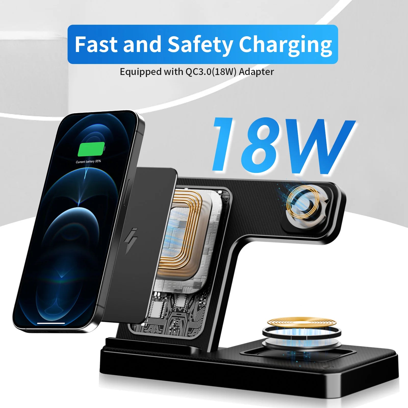 18W Foldable 3-in-1 Wireless Charging Station | iPhone 16/15/14/13 + Watch + AirPods