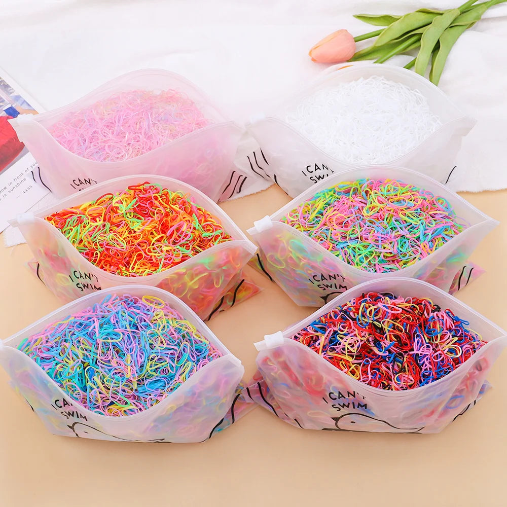 500pcs Ligas de Cabello Coloridas para Niñas | Desechables | Coleta y Diadema 🌈