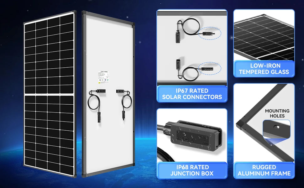 Rvpozwer 300 W Solar Panel 10BB N-Type 25% High Efficiency Monocrystalline for RV Home Rooftop Power Station Off Grid Systems