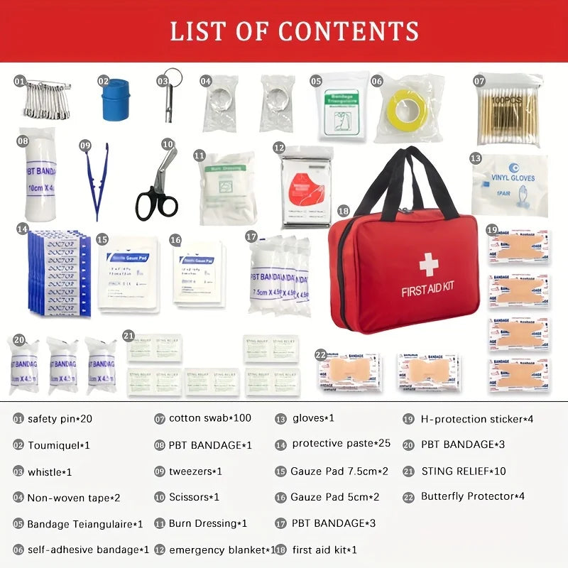 Deluxe First Aid Kit with Carrying Pouch, Outdoor First Aid Kit - Essential Emergency Kit for Camping, Hiking and Travell