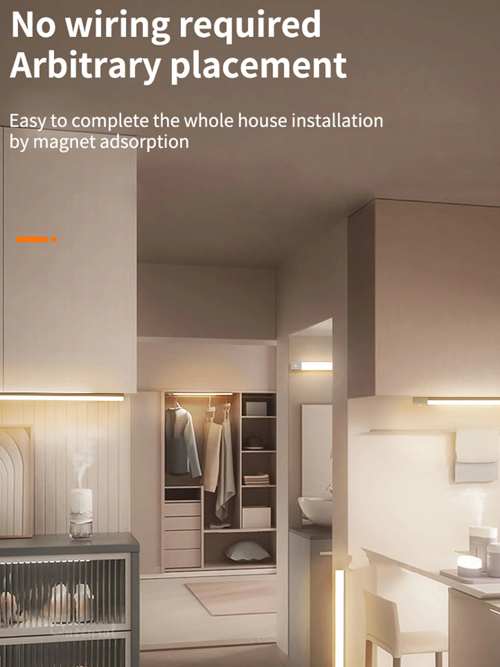 Night Lights Wireless LED Motion Sensor Lamp USB Rechargeable Magnetic for Wardrobe Room Staircase Closet Kitchen Cabinet Lamp