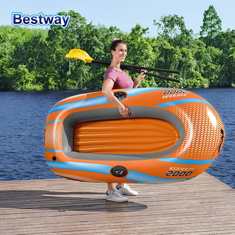 Bestway 61142 1-3 Person Heavy Duty Inflatable Kayak - Long Lasting PVC Rafting Adventure Boat for Thrilling Water