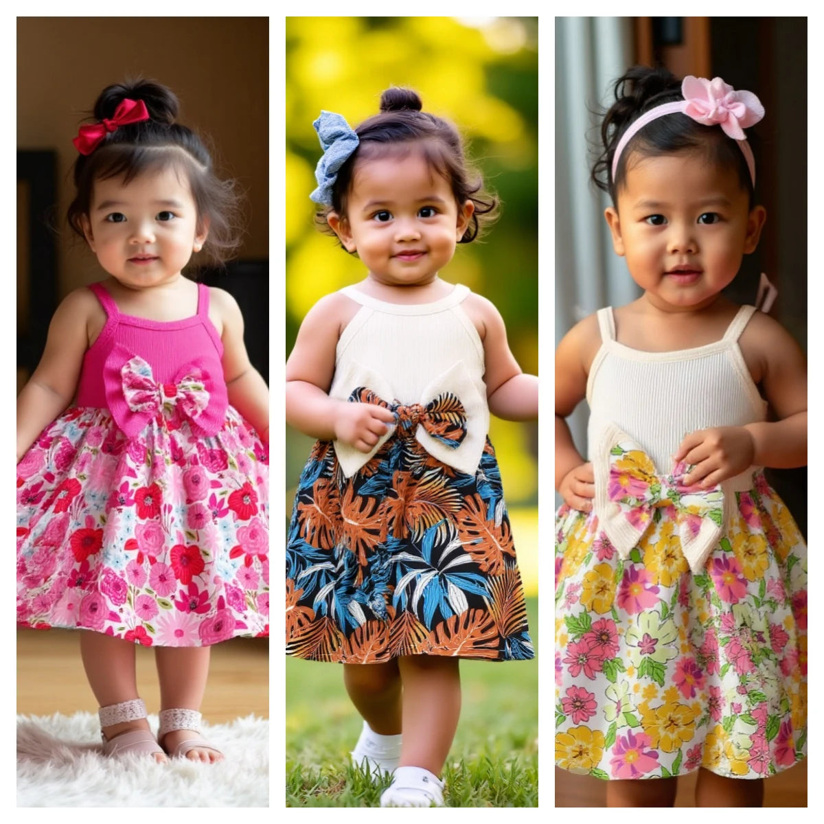 2Pcs Summer Baby Girl Dress Sleeveless Bow Flower Dress+Hat 0-3 Year Old Toddler Baby Girl Beach Vacation Casual Dress