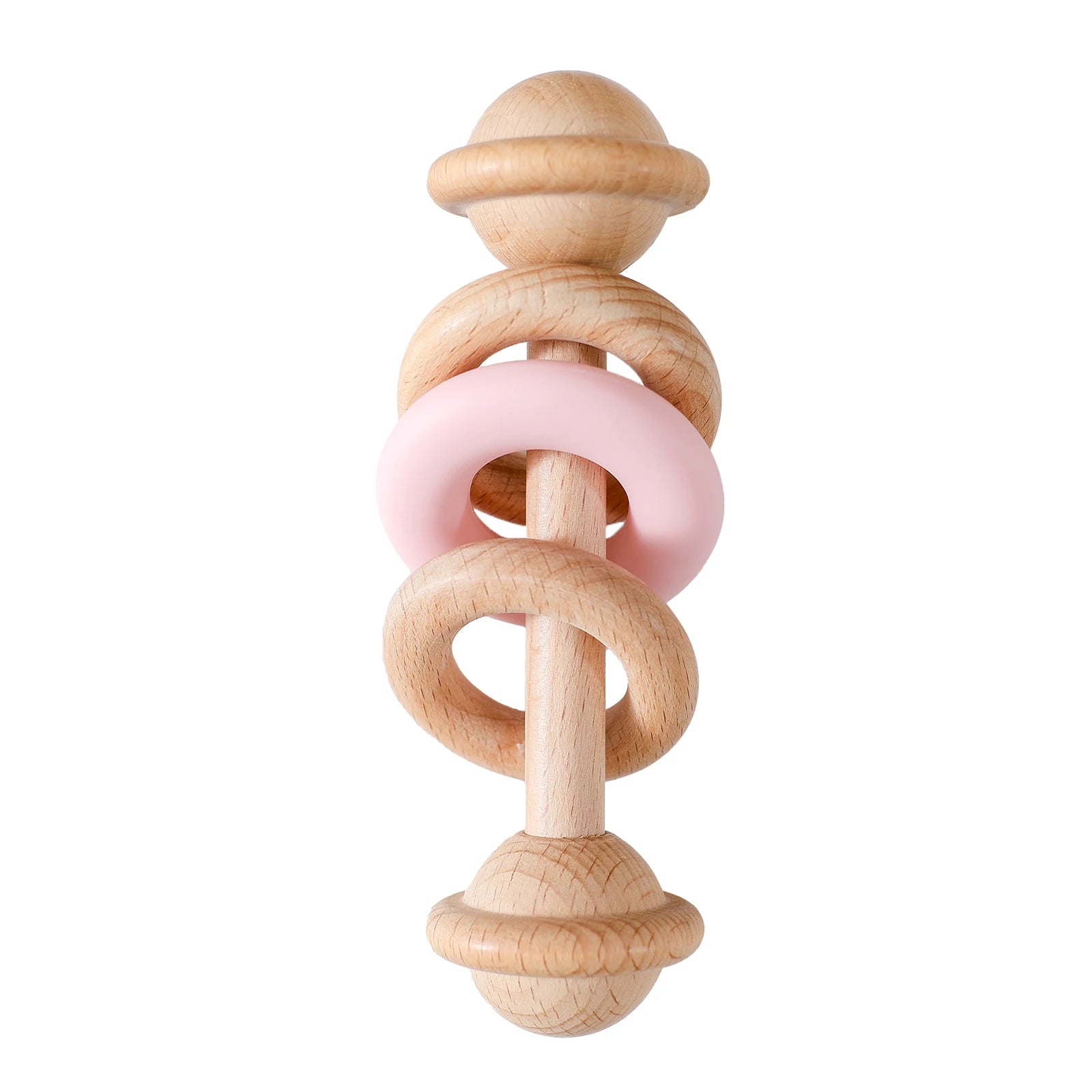 Wooden Rattle Silicone Ring — Sensory Baby Toy | 0-12 Months Gift