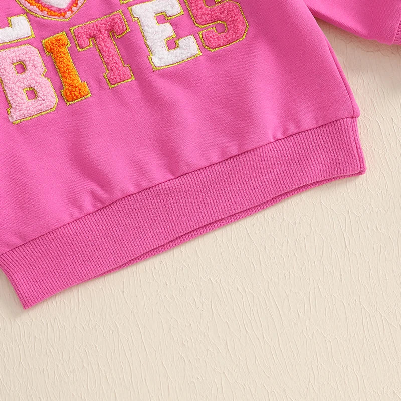 2024Winter Toddler Baby Girls Warm Round Neck Long Sleeve Pullover Sweatshirt Fashion Embroidery Letter Pink Pullover Loose Tops - Firu Total Sales