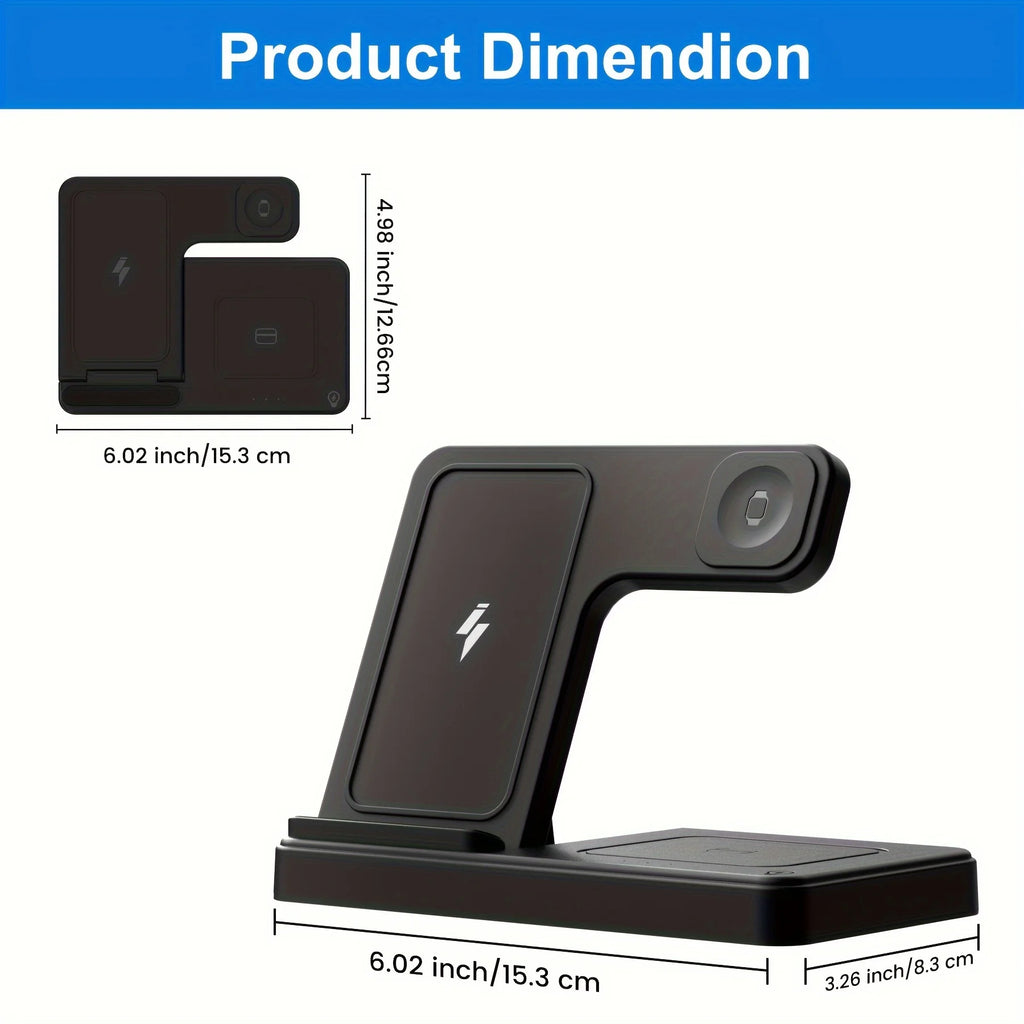 3-in-1 Magnetic Wireless Charger Stand 15W | iPhone + Apple Watch + AirPods Dock