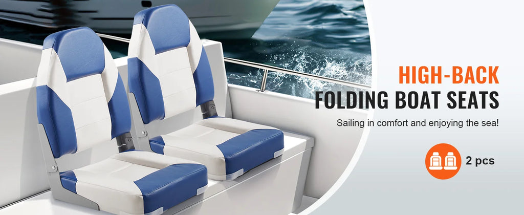 SucceBuy 21.85" High Back Boat Seat Folding Boat Chair with Thickened Sponge Padding Fold-Down Boat Captain Chairs 2-Pack