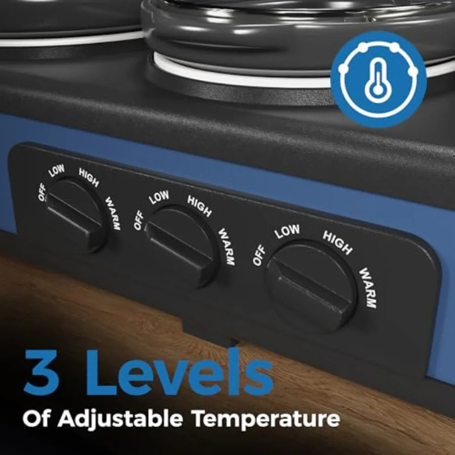 Triple Slow Cooker Buffet Server Warmer with 3 Removable Ceramic Pots 3 Adjustable Temp Settings 3 Metal Lid Rests Stainless St