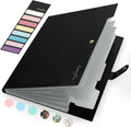 Letter Size Expanding File Folder with Labels, 5 Pocket Organizer for Documents, Portable A4 Black for Home School Office