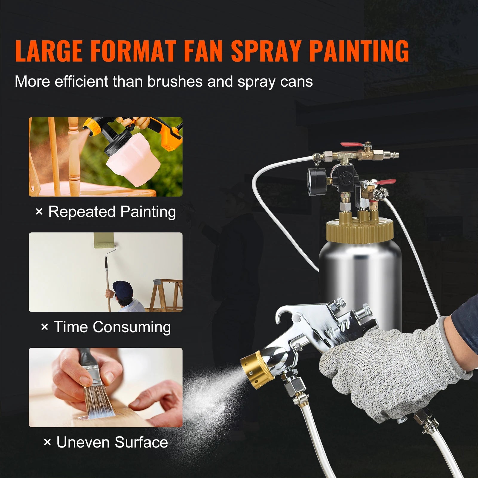 SucceBuy 2L/0.5gal Spray Paint Pressure Pot Tank Lightweight Air Paint Pressure Pot 1.8mm Nozzle Spray Paint Gun 3m Hoses