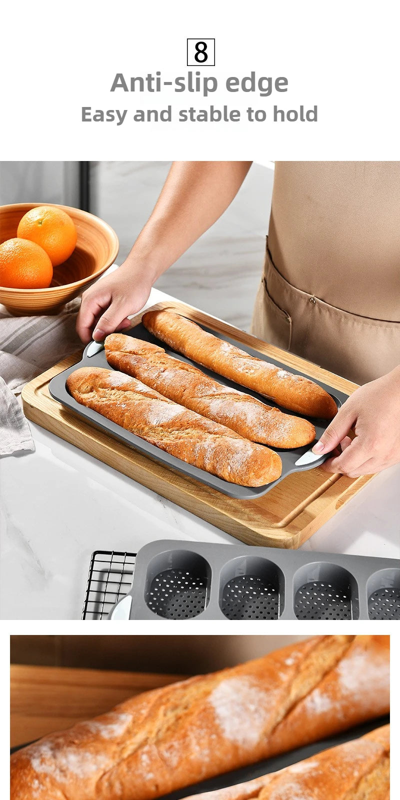 Molde de Silicona Antiadherente para Pan y Salchicha | 3 y 8 Cavidades | Horno 🍞