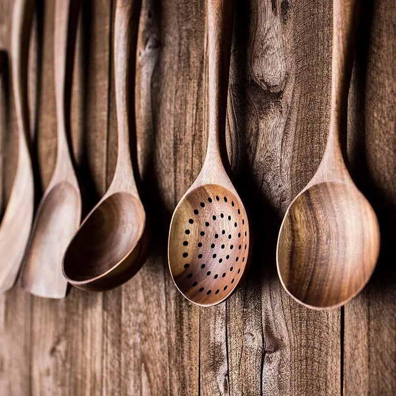 Set 5 Utensilios de Cocina de Madera | Sin Olor | Resistente al Calor | Hogar 🍳