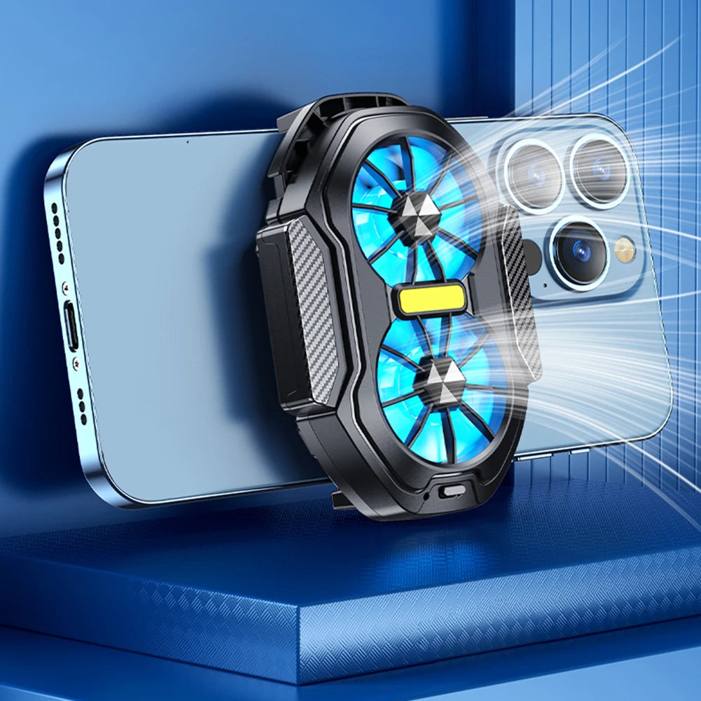 alloet Enfriador Teléfono Doble Ventilador | USB-C | Luz Azul | Android y iPhone | Enchufable y Recargable