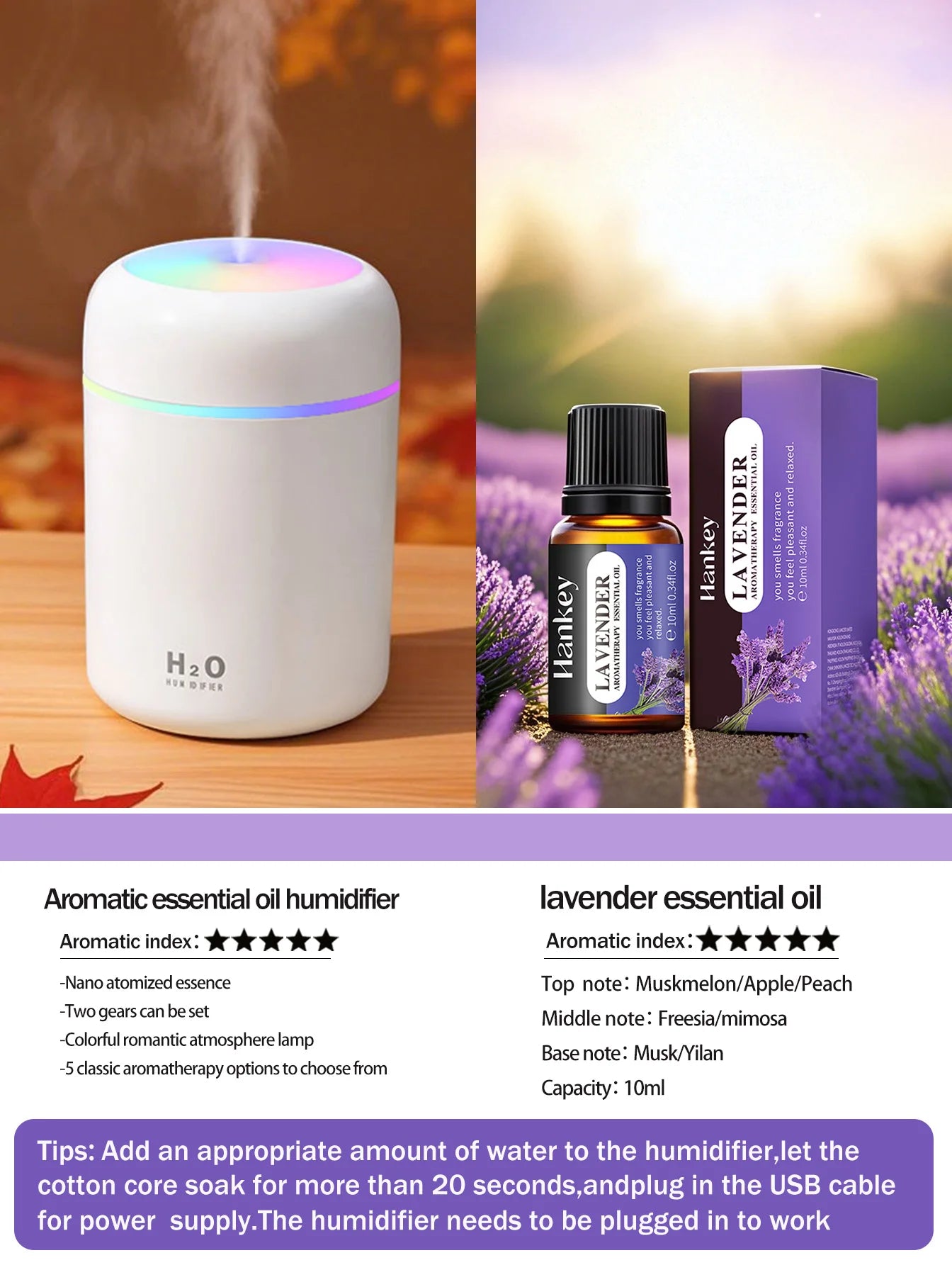 Difusor Aromaterapia 300ML | Purificador de Aire | Luz 7 Colores | Auto y Hogar 🌿