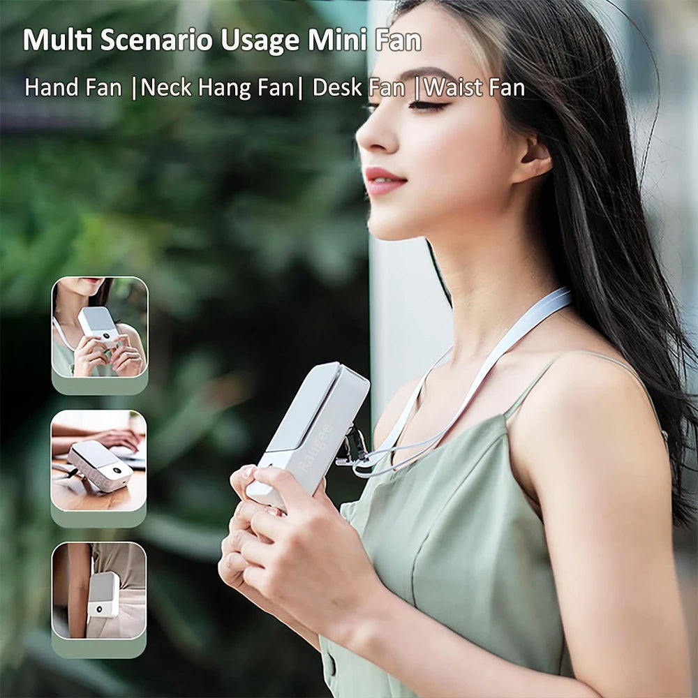 Waist Fan Portable Outdoor Mini Hanging Neck Fan 3 Gear Strong Wind Bladeless Waist Neck Fan Air Cooler USB Fan 2000Mah