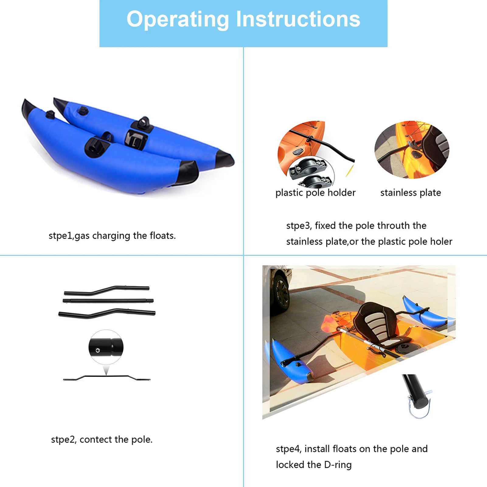 US Kayak Outrigger Kit Kayak Stabilizer Inflatable Kayak Stabilizer PVC Canoe Outrigger Kit Floating Balancing Boat Accessory