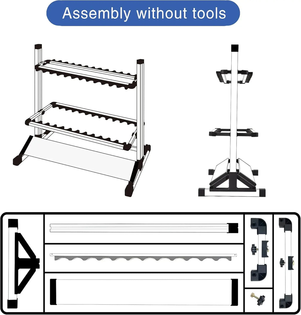 Portable Aluminum Fishing Rod Holder Rack, Holds Up to 24 Rods, Modern Matte Black Design