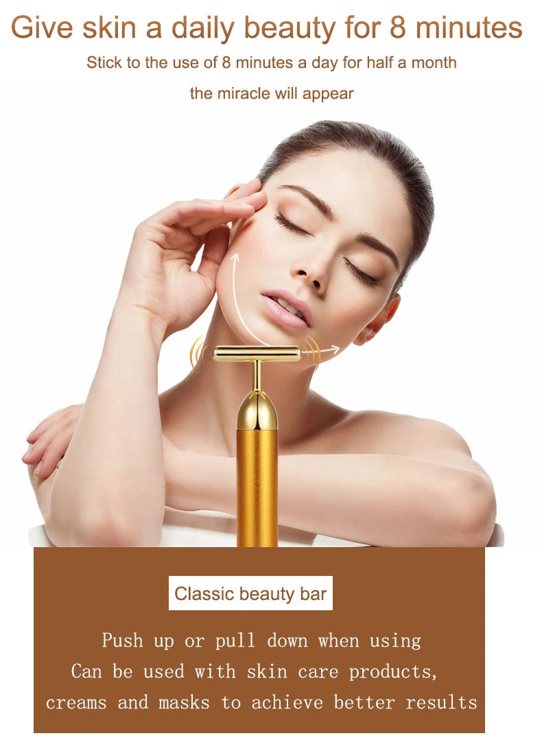 Rodillo Masajeador Facial 24K Oro CAMMUO | Antiarrugas | Lifting | Elimina Bolsas Ojos | Portátil - Firu Total Sales