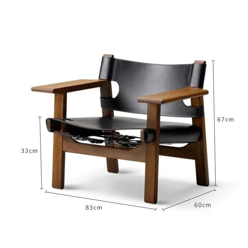Nordic Solid Wood Living Room Chair Spanish Designer Saddle Leather Hunting Chair Living Room Furniture Balcony Leisure Chairs