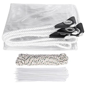 Clear Tarps Heavy Duty PVC, Transparent Tarp Durable Waterproof Dustproof Windproof Tarpaulin with Grommets & Ropes for Patio