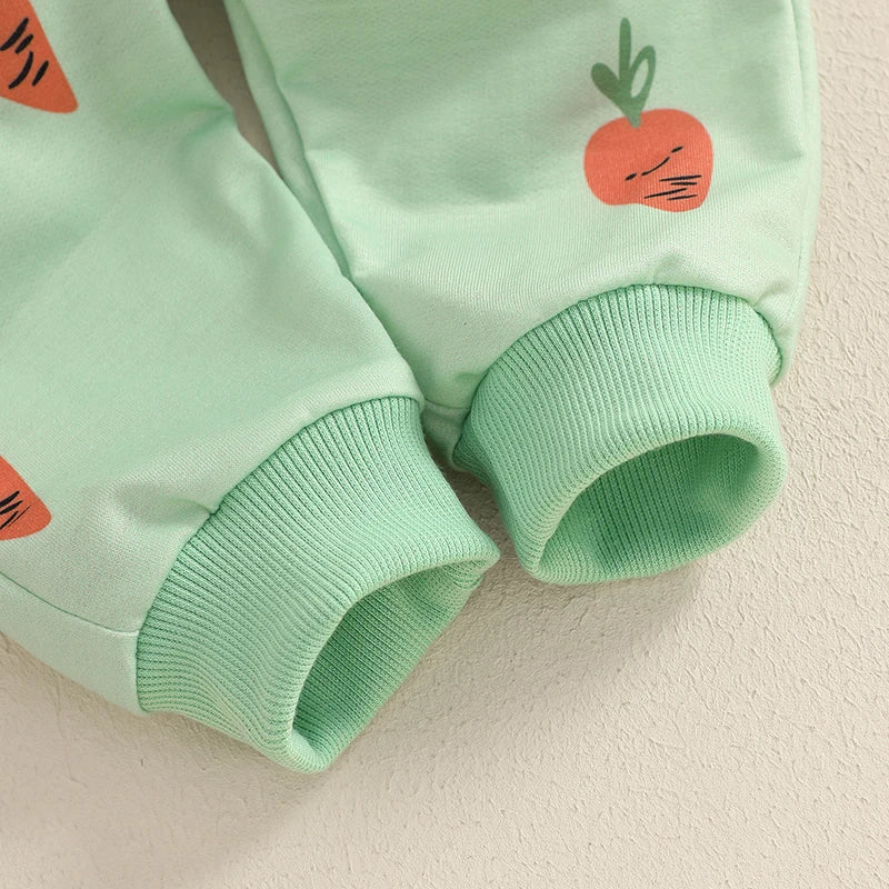 Cute Bunny Print Hooded Sweatshirt with Cozy Jogger Pants 2-Piece Outfit for Toddler Girls and Boys - Firu Total Sales
