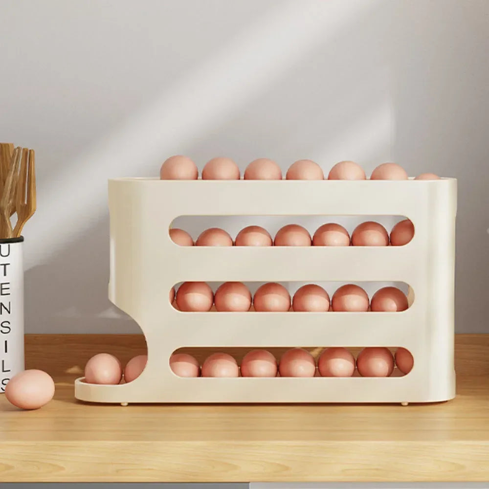 4-Layer Automatic Rolling Egg Holder | Fridge Organizer | Space-Saving Egg Dispenser