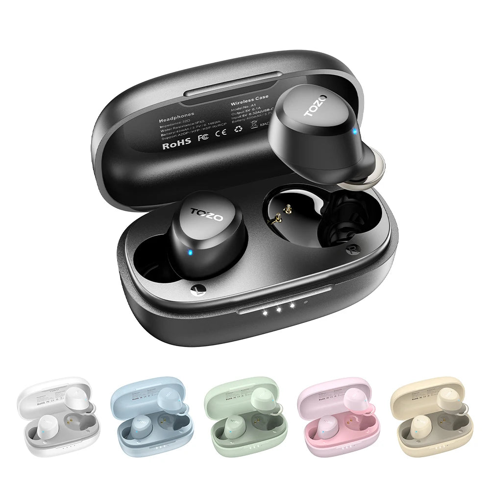 Auriculares TWS TOZO Reacondicionados | Bluetooth 5.3 | Impermeables | Control Táctil | iPhone y Android - Firu Total Sales