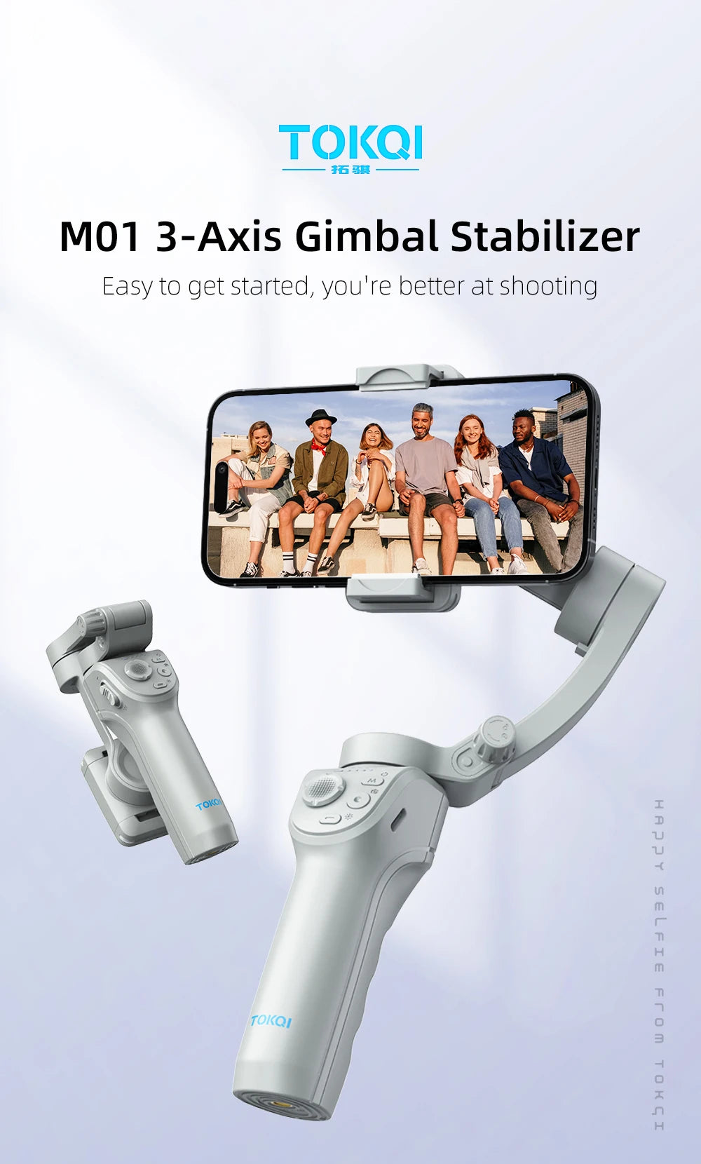 M01 3-Axis Smart Gimbal Handheld Stabilizer Selfie Tripod with Fill Light for Smartphone Anti Shake Foldable for Xiaomi iPhone - Firu Total Sales