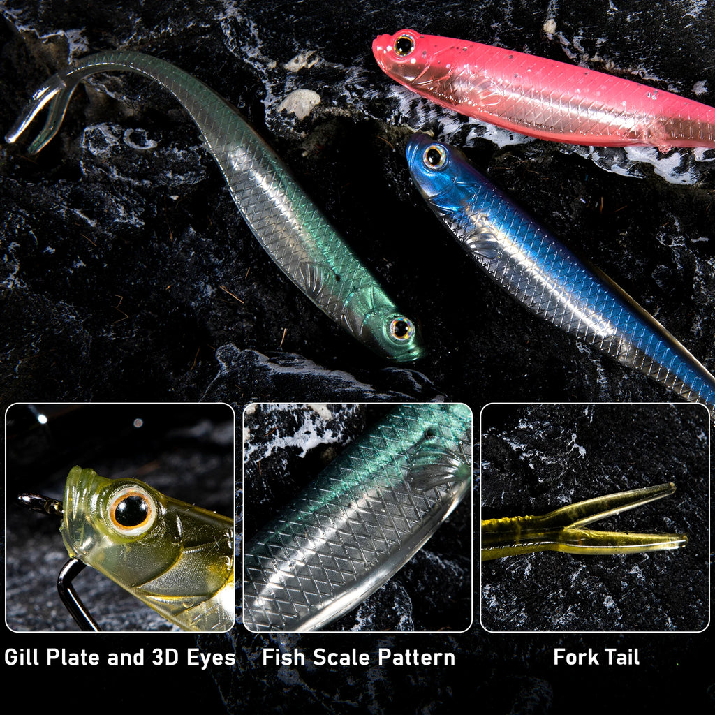Dr.Fish 5/6 Piezas Señuelo Silicona | Cola Bifurcada | Drop Shot | Bass, Trucha y Lucio | Weedless - Firu Total Sales