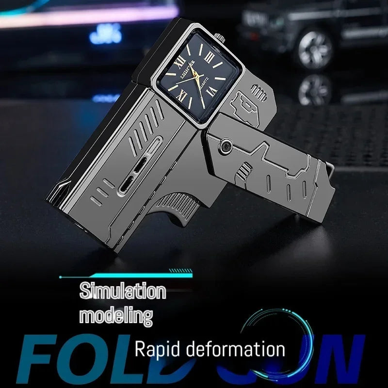 Cool Lighter Folding Watch Spray Gun Lighter Butane Torch Windproof Jet Blue Fire Metal Lighter Smoking Accessories Unique Gift