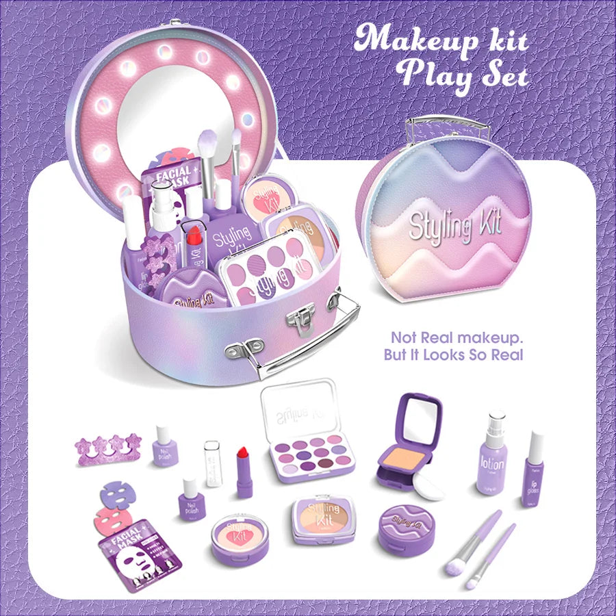 Purple Princess Pretend Makeup Toy Set - Girls' Role Play Gift with Cosmetic Case, Non-Applicable