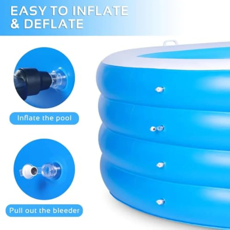 Inflatable Pool with SeatingFour-Tier 72 x 27 Inflatable Swimming Pool with Drink Holder Handles Summer Family Water Park Backy