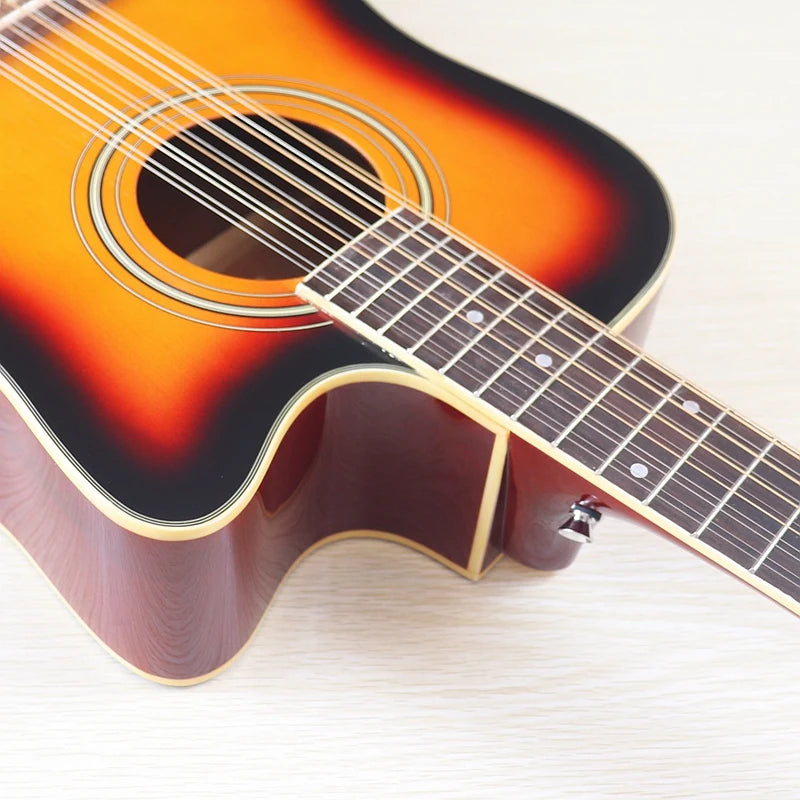 Guitarra Acústica de 12 Cuerdas 41" | Madera Spruce | Diseño Folk | Negro y Natural 🎸