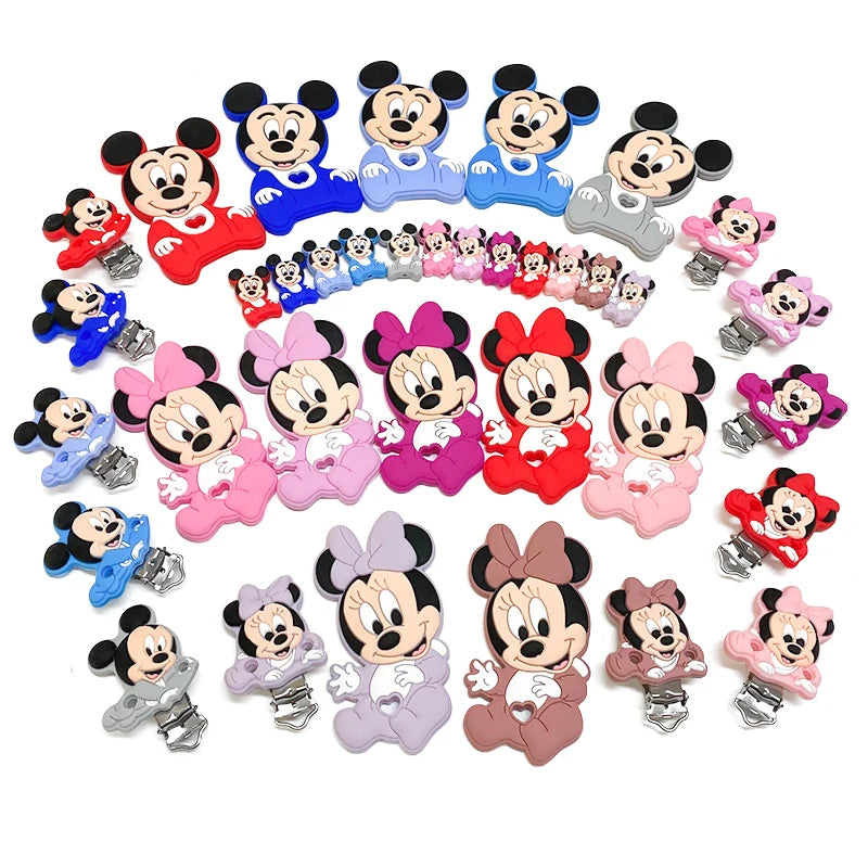 1/3/10pcs Silicone Mickey Teething Beads Food Grade Cartoon Shape Baby Teethers Toys DIY Pacifier Clips Chain Accessories