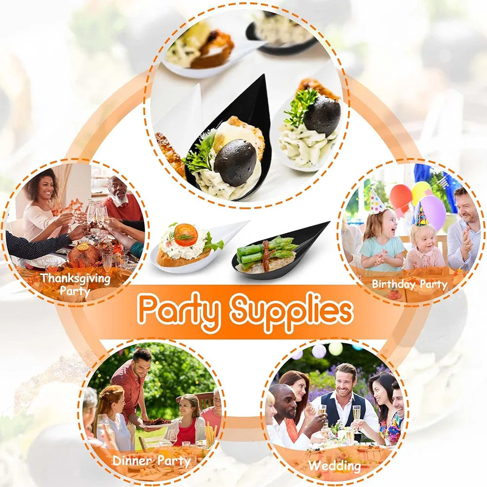 Tear Drop Mini Appetizer Plates,Reusable Plastic Spoons Desserts Appetizers Dishes Serving Plate,Catering Dessert Tasting Cups