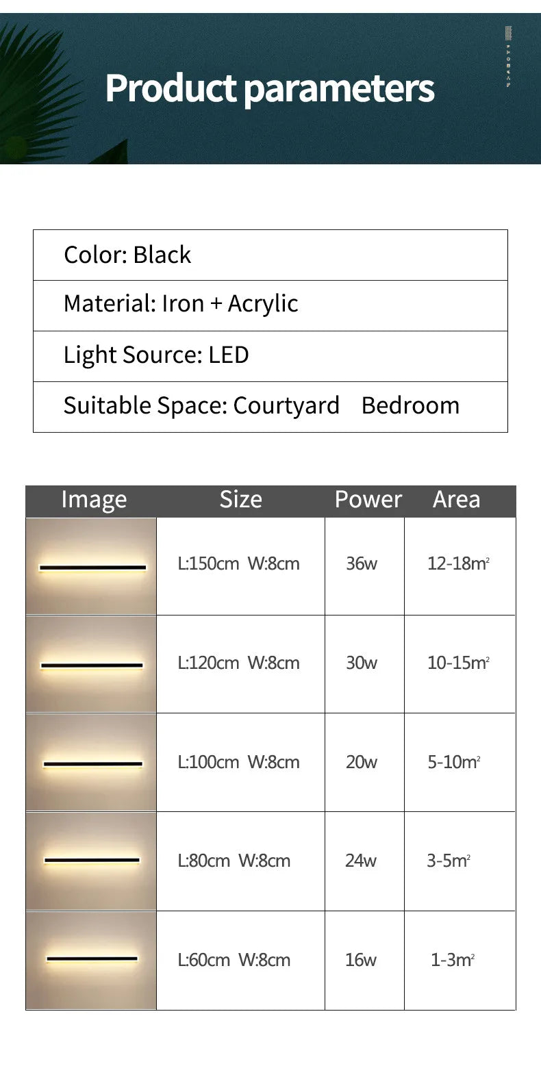 Modern Waterproof outdoor Long Strip LED wall lamps IP65 Aluminum Wall Light Garden porch Sconce Lights 110V 220V wall washer