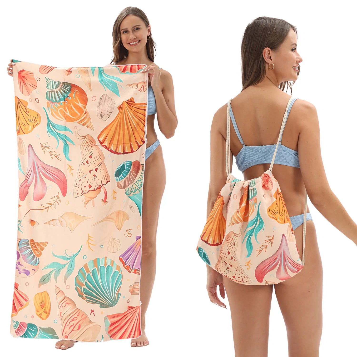 Toalla de Playa 2 en 1 Plegable con Bolsa - Microfibra Secado Rápido para Viaje