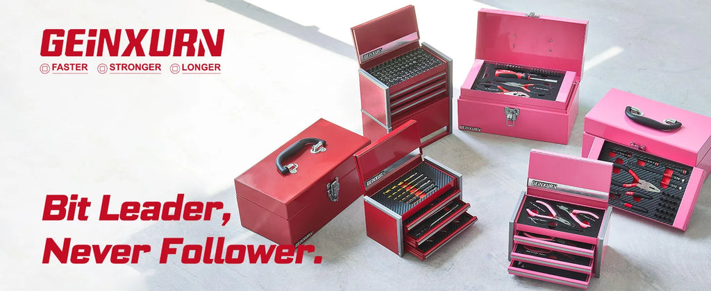 Geinxurn Professional Tool Set, 4-Drawer Red Tool Chest, High-Strength Socket Kit for Auto and Home Maintenance