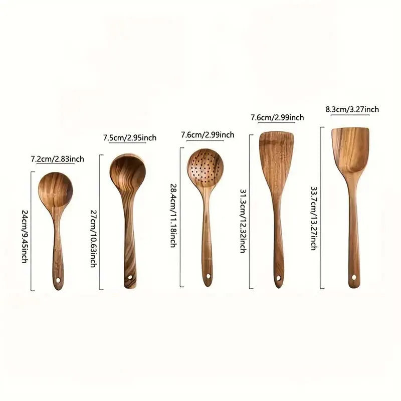 Set 5 Utensilios de Cocina de Madera | Sin Olor | Resistente al Calor | Hogar 🍳