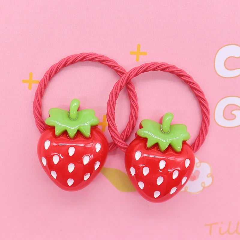 2Pcs/Set Halloween Gift Resin Strawberry Hair Accessories Colorful Hair Ties Children's Rubber Bands Kid Headband Scrunchies