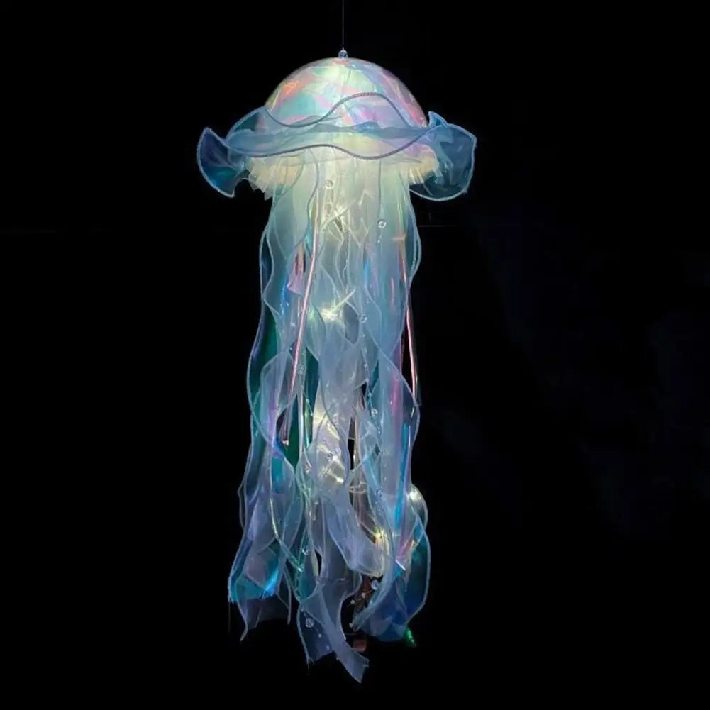 Jellyfish Colorful Nightlight Button Battery Hanging Ceiling Lantern with Ribbon&Bead LED Bulbs for Children Bedroom