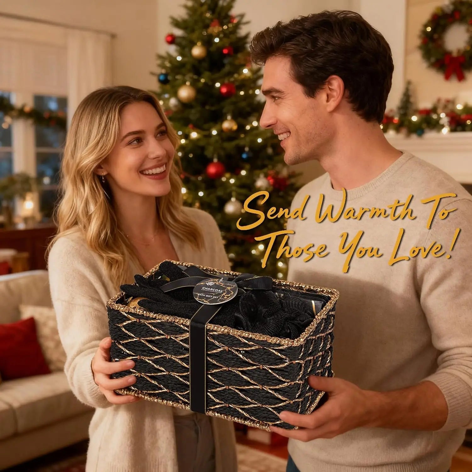 35 Pcs Valentines Day Gift Basket for Women & Men, Charcoal Bath & Body Kit with Diffuser, Shower Gel, Massage Oil