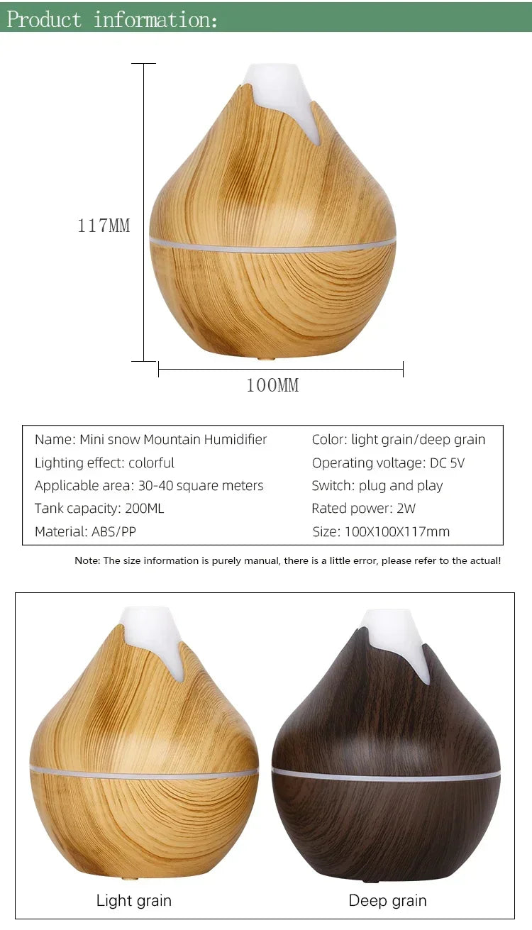 Difusor Aromaterapia 350ml Veta de Madera | Control Remoto | LED 7 Colores 🌿