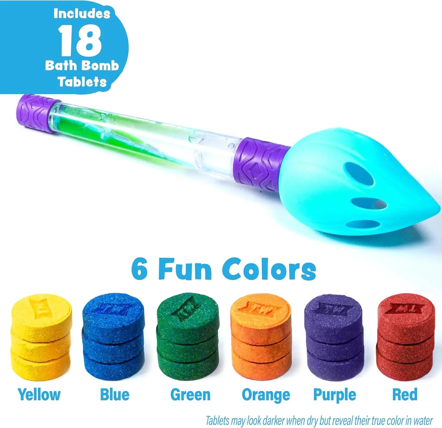 Kids Bath Bomb Set with Color Brush | Nontoxic, Fragrance-Free | Fizzing Colors for Fun Bathtub Play
