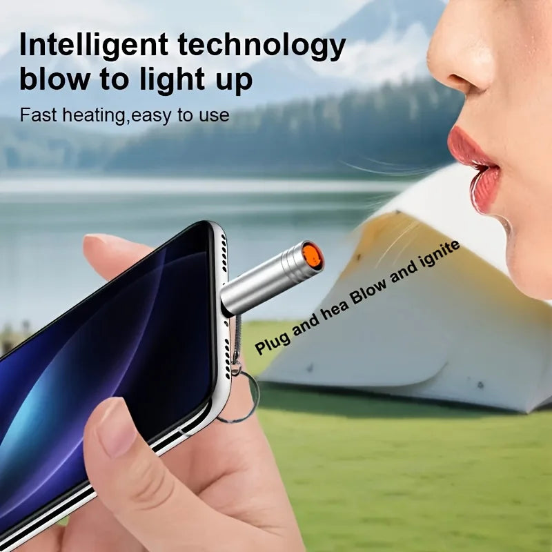 USB C Emergency Lighter, Aluminum Alloy Battery Free Lighter for Camping RV Travel, Phone OTG Powered Auto Off